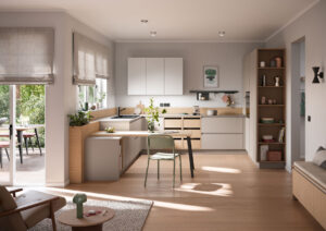 Kuechentrends 2026 Haecker moderne U-Kueche Sand