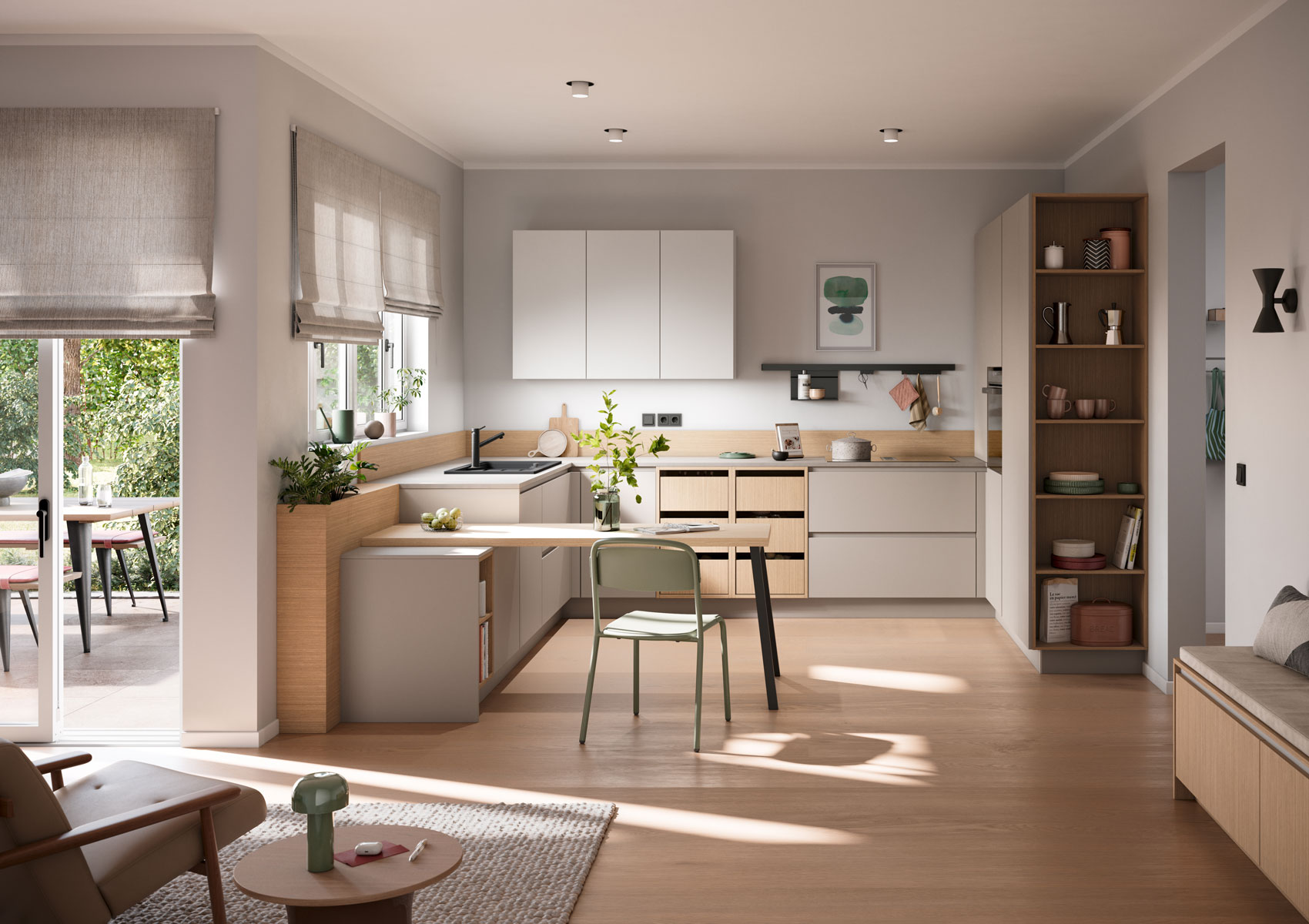 Kuechentrends 2026 Haecker moderne U-Kueche Sand