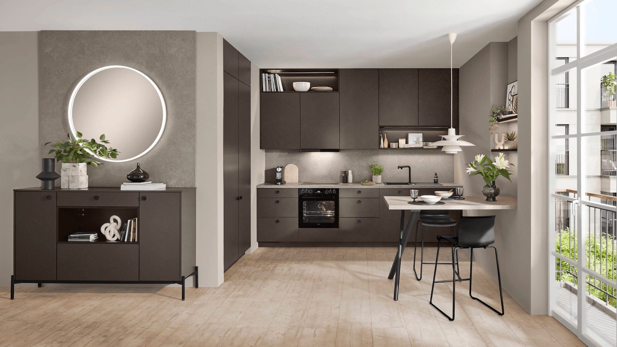 Nobilia moderne Kuechenzeile Taupe