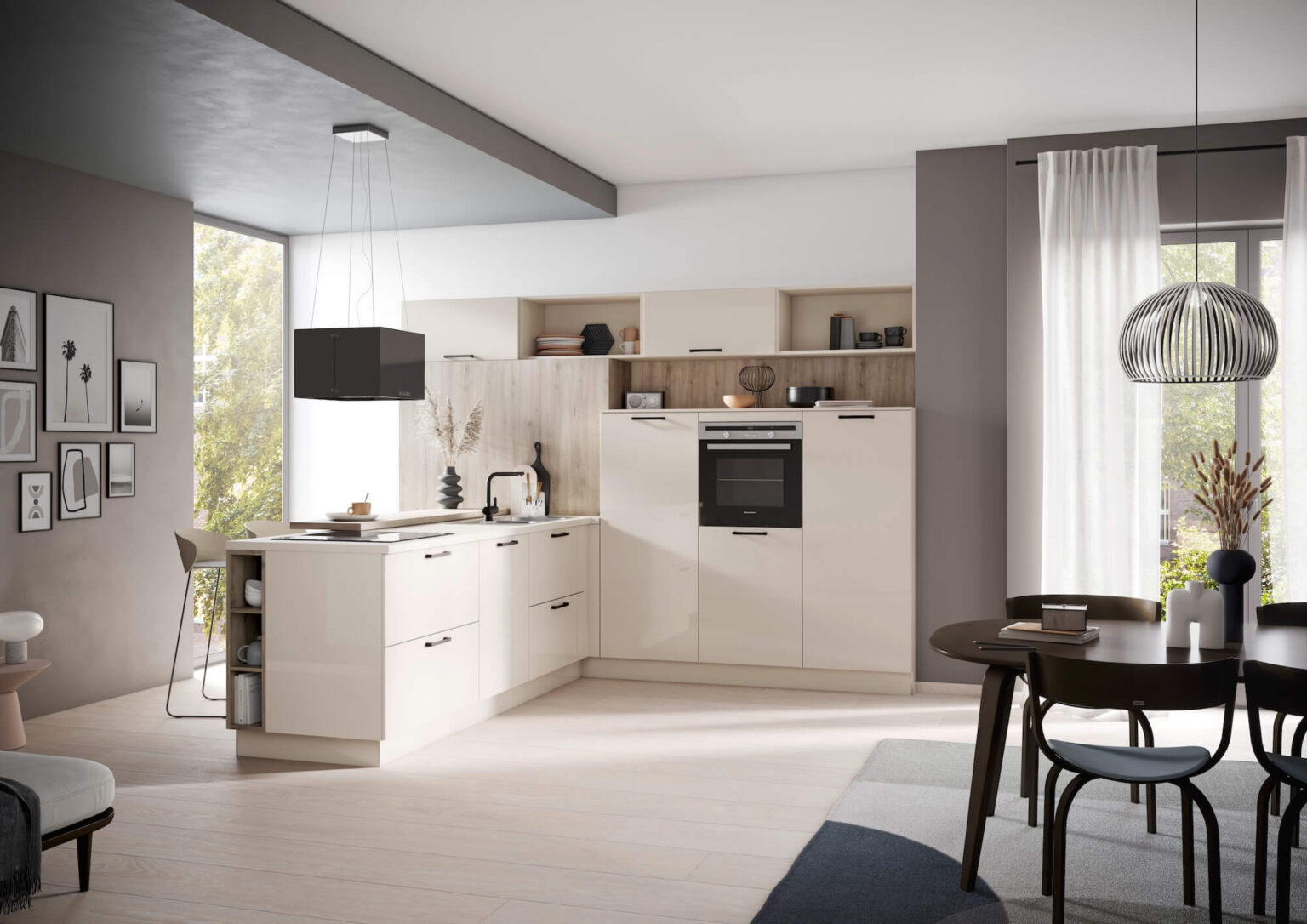 Haecker Kueche mit Tresen modern Creme
